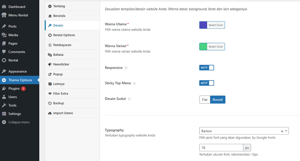 Rentalan Theme Options