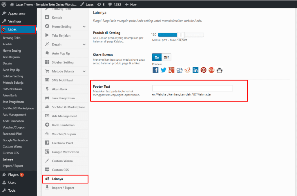 Cara menghapus atau merubah footer text template Oketheme 5 5 3